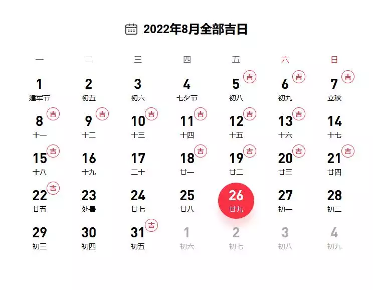 022年4月最吉利的日子，2022