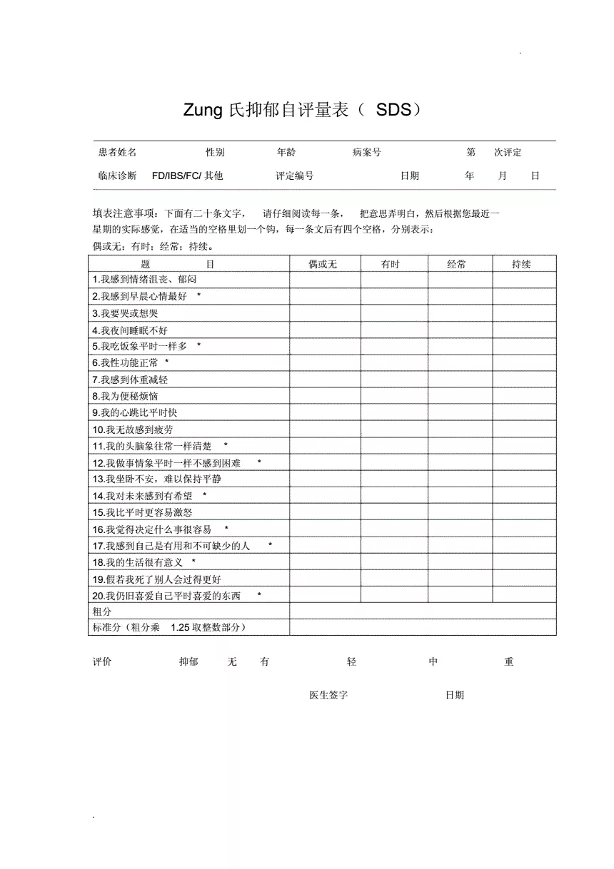 2、忧郁评估我已经在做了SDS抑郁自评量表的测试， 请您帮我分析一下： 我的总粗分为59分 我的标准总分为74分