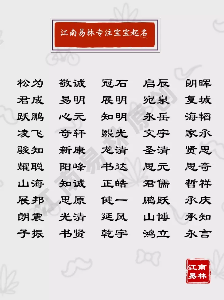 4、取男孩名字大全免费:男孩取名字大全