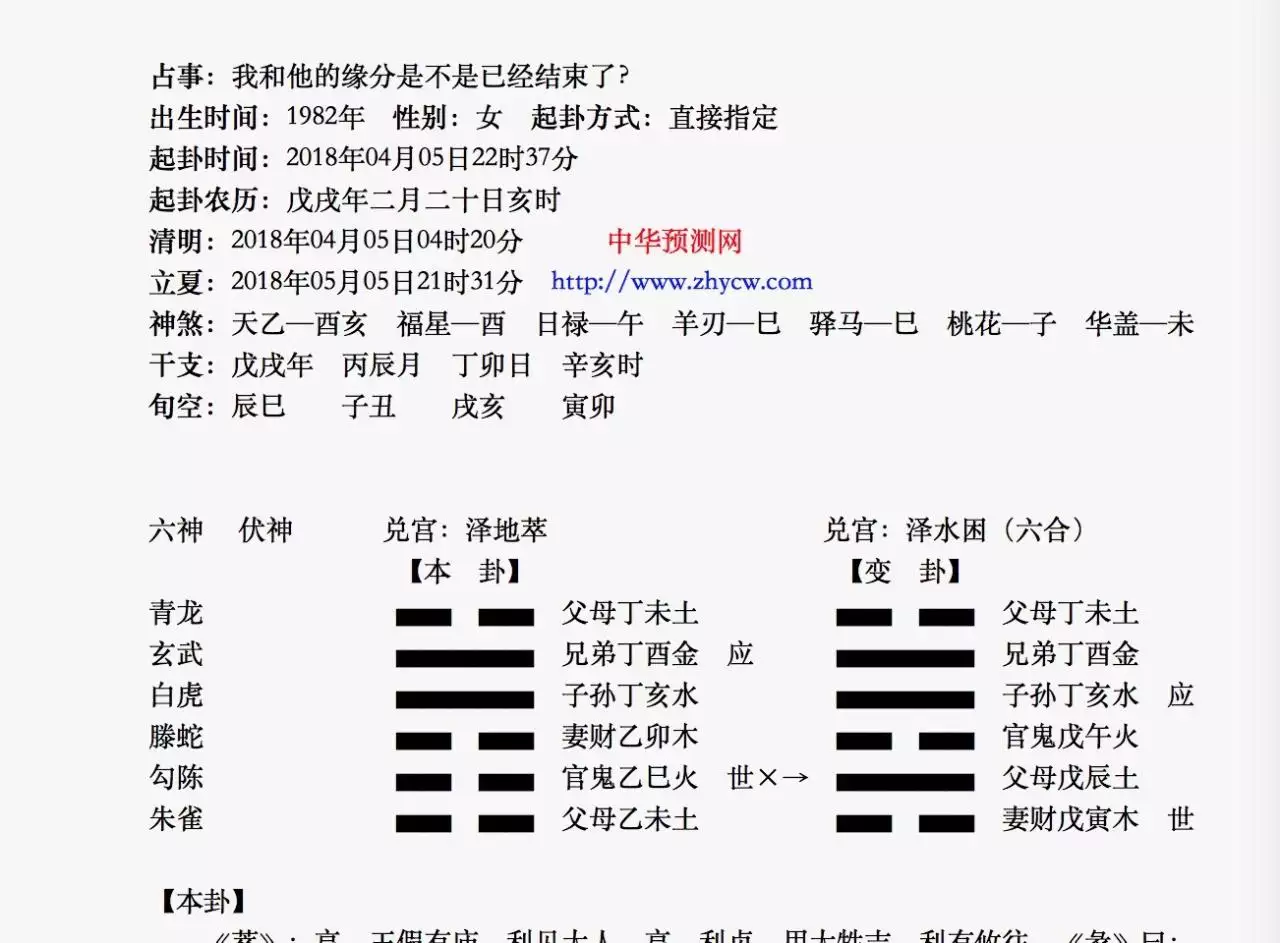 1、测两人缘分是否已尽:解卦，测与男方是否缘分已尽，如何发展？