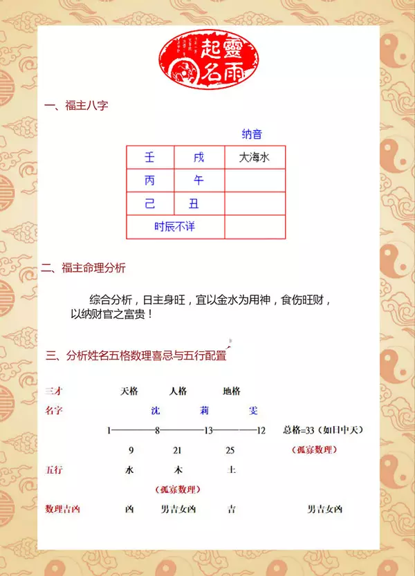 3、八字姓名解析免费测试:免费姓名测试打分