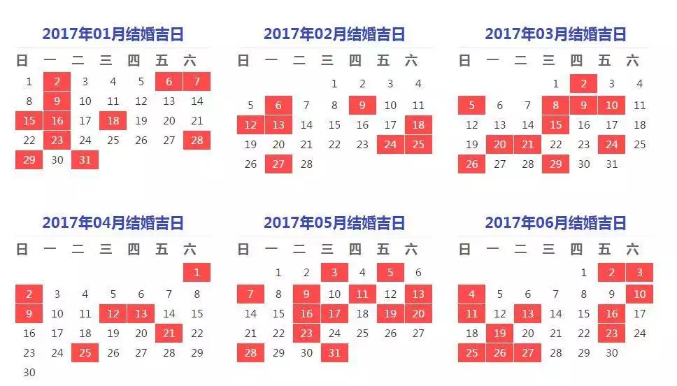 7、结婚吉日表:结婚看日子年黄道吉日