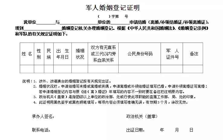 6、军官结婚配偶单位证明:部队结婚女方证明材料怎么写