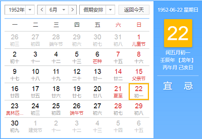 1952年闰五月是哪天开始的？这天日子如何？(图文)