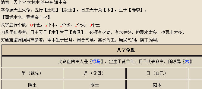 八字四金二土一火一水