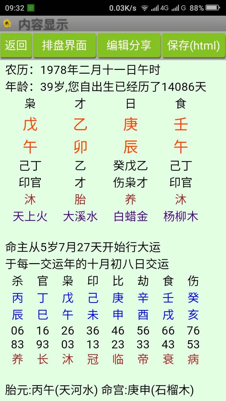 农历八字排盘表格 四柱八字排盘表格