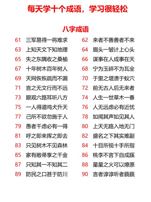 表示数字的八字词语大全