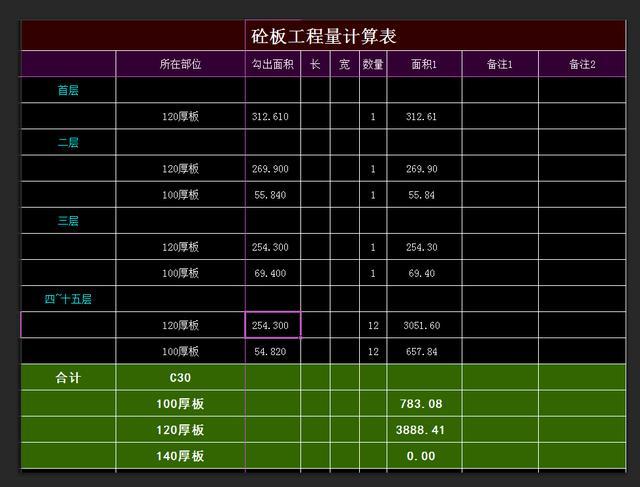 八字墙工程量计算表格