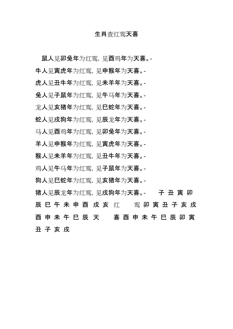 八字红鸾天喜好不好，八字红鸾天喜表