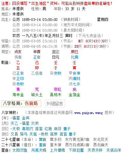 生辰八字五行查询农历